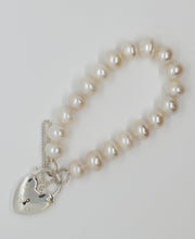 Load image into Gallery viewer, White Oval Freshwater Baroque Pearls with Heart Locket Bracelet
