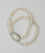 Load image into Gallery viewer, Oval White Pearl Strand Bracelet with Mabe Clasp
