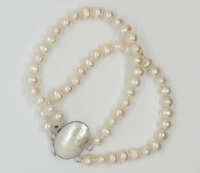 Load image into Gallery viewer, Oval White Pearl 2 Strand with Mabe Clasp Bracelet
