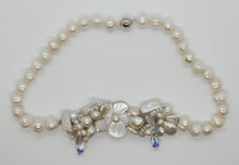 Load image into Gallery viewer, Freshwater White Ringed Baroque Pearl Necklace with Embellished Centre Piece
