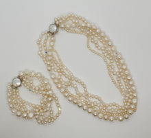 Load image into Gallery viewer, White 4 Strand White Pearl and Crystal Necklace and Bracelet
