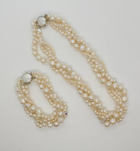 Load image into Gallery viewer, White 4 Strand White Pearl and Crystal Necklace and Bracelet
