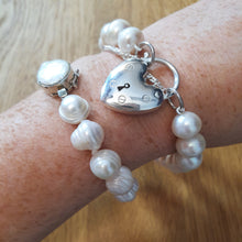 Load image into Gallery viewer, White Oval Freshwater Baroque Pearls with Heart Locket Bracelet
