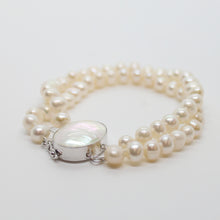 Load image into Gallery viewer, Oval White Pearl 2 Strand with Mabe Clasp Bracelet
