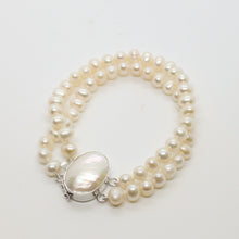 Load image into Gallery viewer, Oval White Pearl 2 Strand with Mabe Clasp Bracelet
