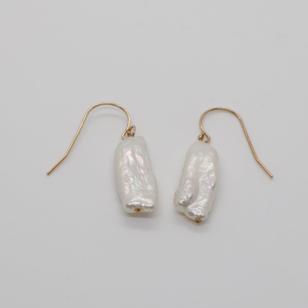 E Long Keshi Pearl Drop Earrings on 14ct Yellow Gold E105