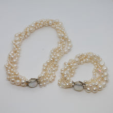 Load image into Gallery viewer, White 4 Strand White Pearl and Crystal Necklace and Bracelet
