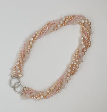 Load image into Gallery viewer, Pink Pearl, Crystal, and Rose Quartz 5 Strand Necklace
