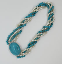 Load image into Gallery viewer, Necklace, Turquoise and Pearl 5 Strand Twist Necklace
