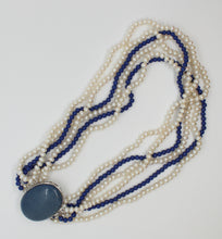 Load image into Gallery viewer, Necklace, Pearl and Lapis Lazuli 6 Strand Twist Necklace
