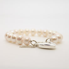 Load image into Gallery viewer, White Oval Freshwater Baroque Pearls with Heart Locket Bracelet
