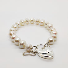 Load image into Gallery viewer, White Oval Freshwater Baroque Pearls with Heart Locket Bracelet
