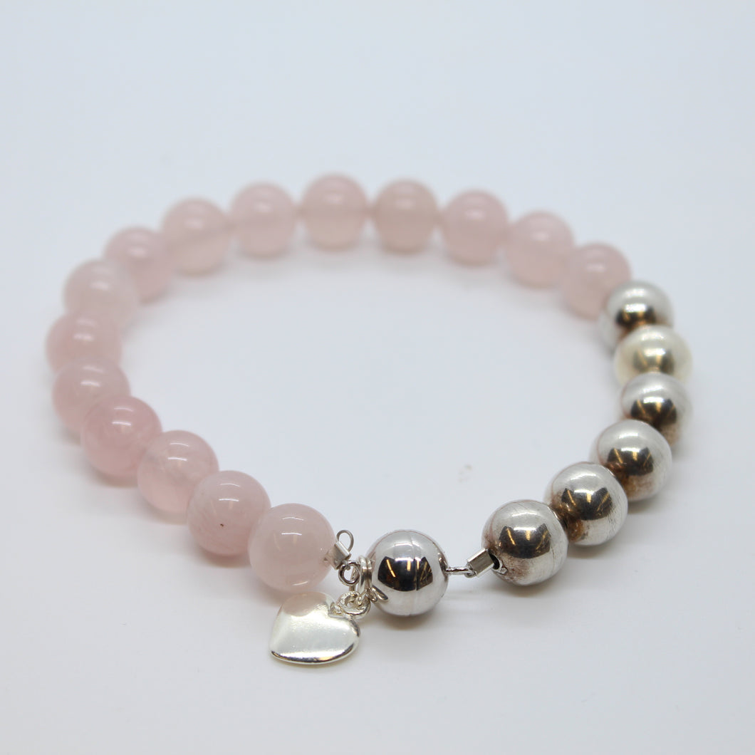 Bracelet, Sterling Silver and Rose Quartz Combination,