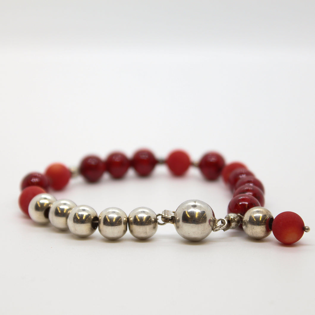 Bracelet, Sterling Silver and Red Gemstone Combination, #B206