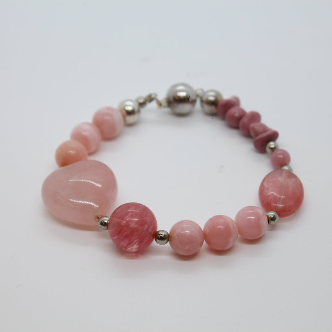 Bracelet, Sterling Silver and Pink Gemstone Combination, #B207