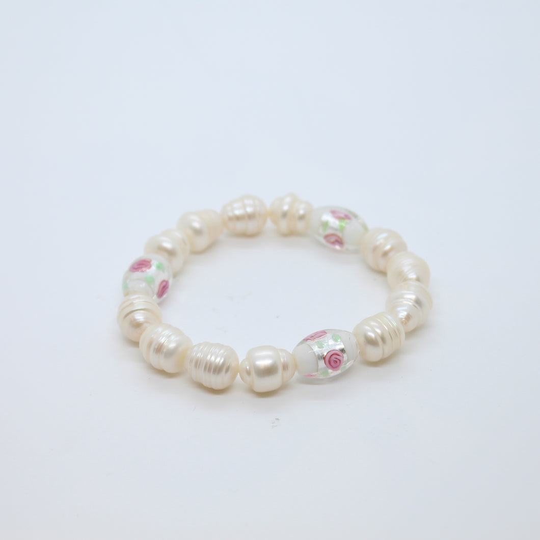 Bracelet, Pearl and Glass Bead Combination on Elastic, 18cm, #248