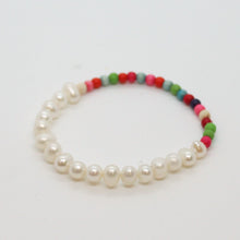 Load image into Gallery viewer, Bracelet, Freshwater White Pearl and Mixed Howlite Combination, Elasticised,  #B249
