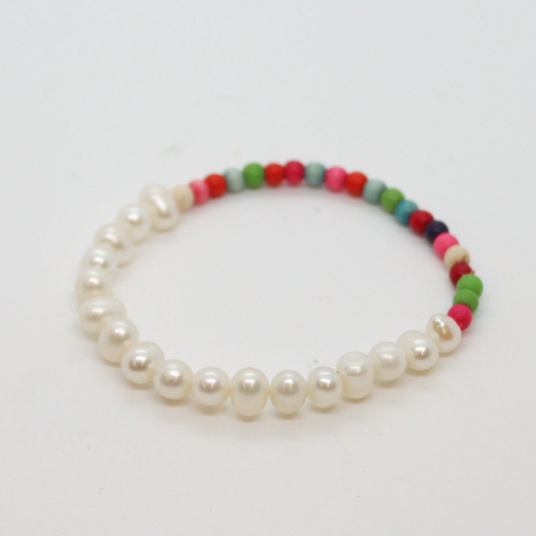 Bracelet, Freshwater White Pearl and Mixed Howlite Combination, Elasticised,  #B249