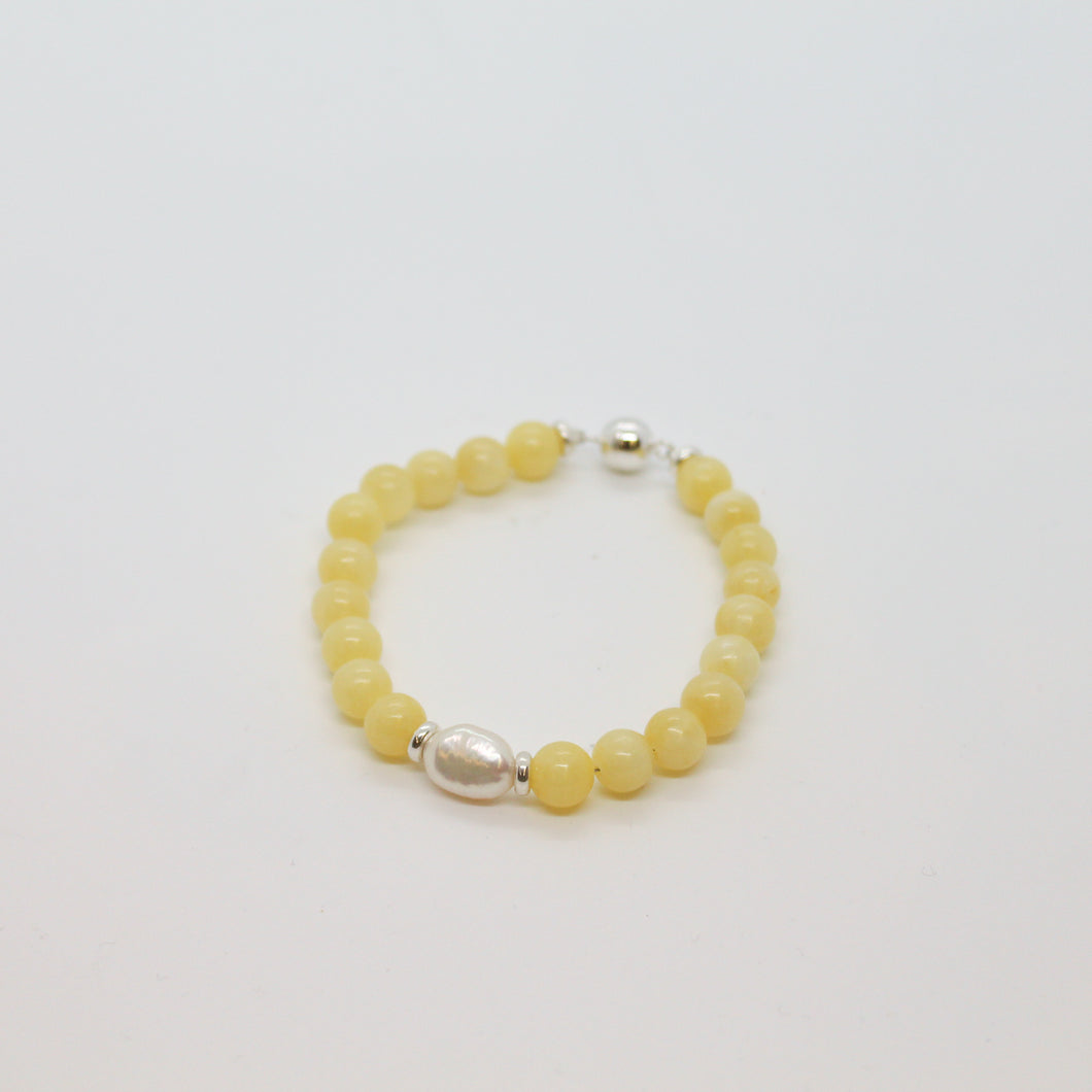 Bracelet, Sterling Silver, Pearl and Yellow Calcite,  Combination, #251