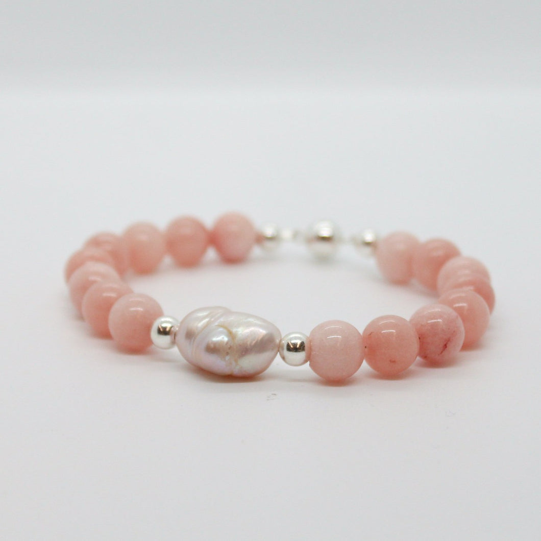 Bracelet, Sterling Silver and Pink Gemstone Combination, #B258