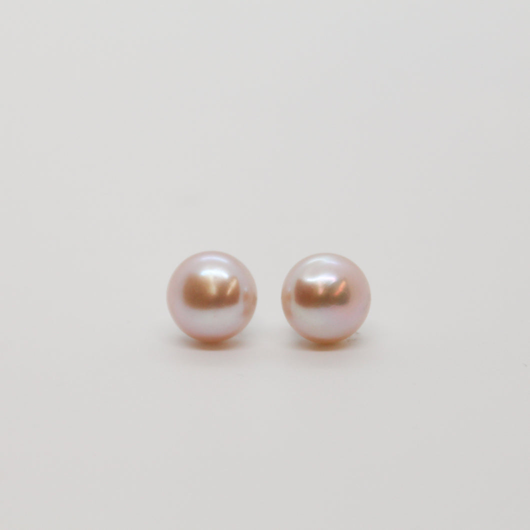 E Pink Button Pearl Stud Earrings E088