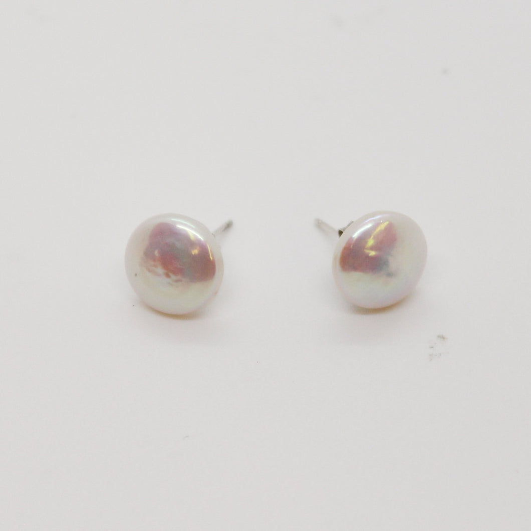 White Coin Pearl Stud Earrings E106 sold