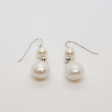 Load image into Gallery viewer, E Earrings, Double Drop, Pearl and Silver Earrings, #E134
