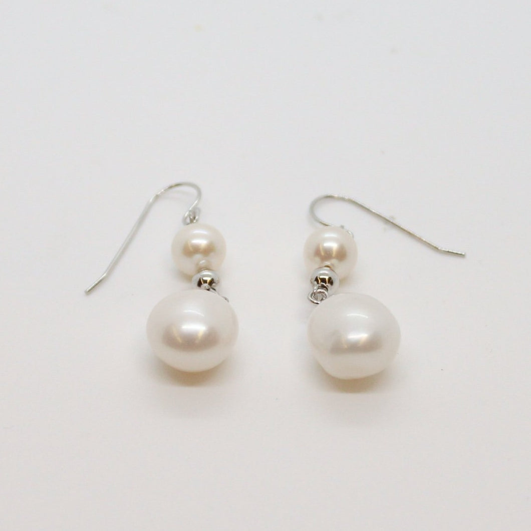 E Earrings, Double Drop, Pearl and Silver Earrings, #E134