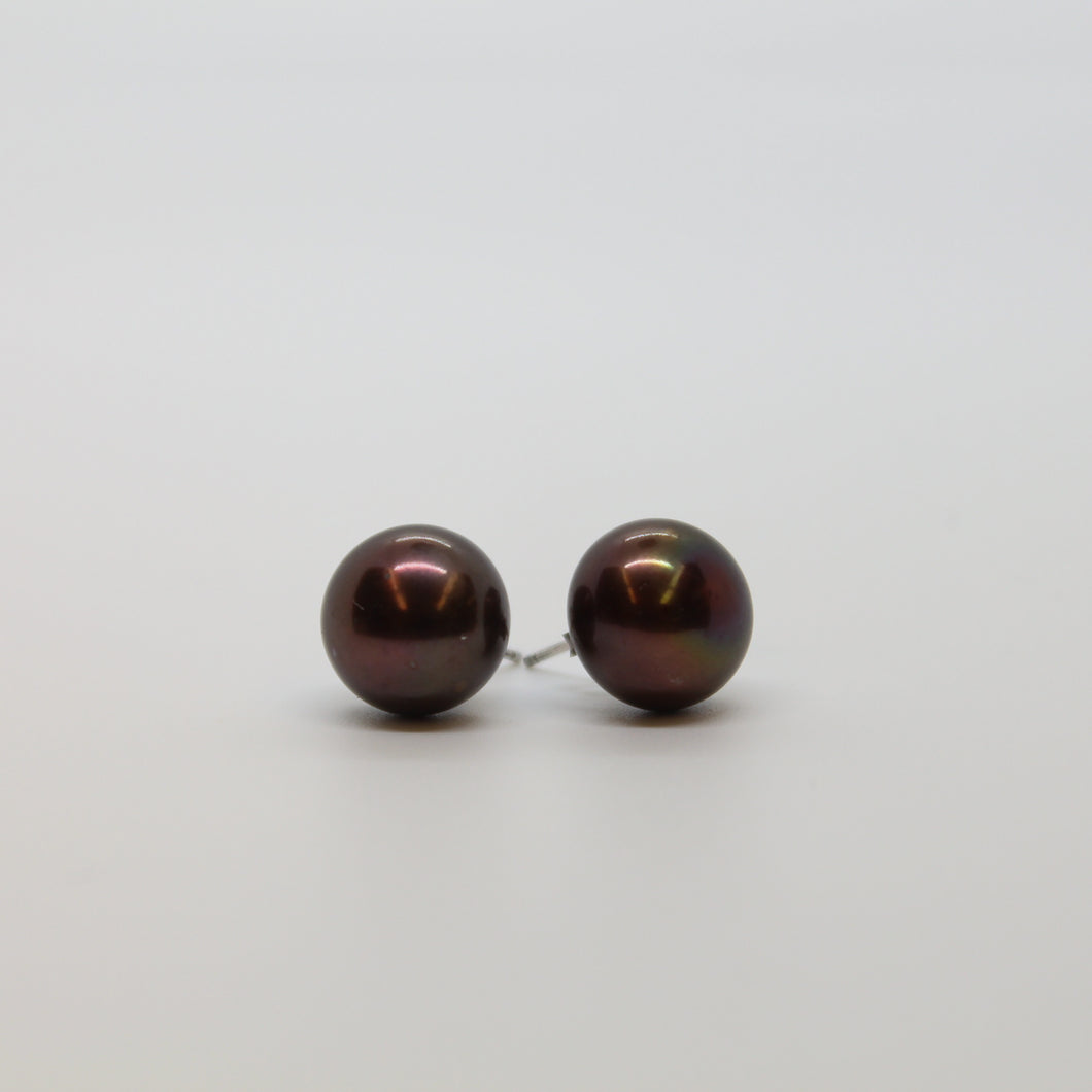 E Black Button Pearl Stud Earrings E093 Sold