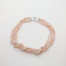 Load image into Gallery viewer, Pink Pearl, Crystal, and Rose Quartz 5 Strand Necklace
