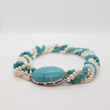 Load image into Gallery viewer, Necklace, Turquoise and Pearl 5 Strand Twist Necklace
