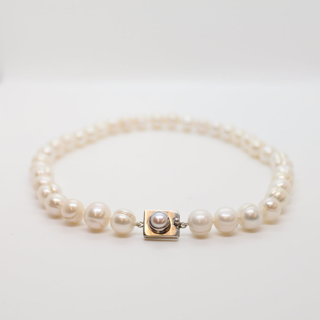 White Ringed Baroque Pearl Necklace