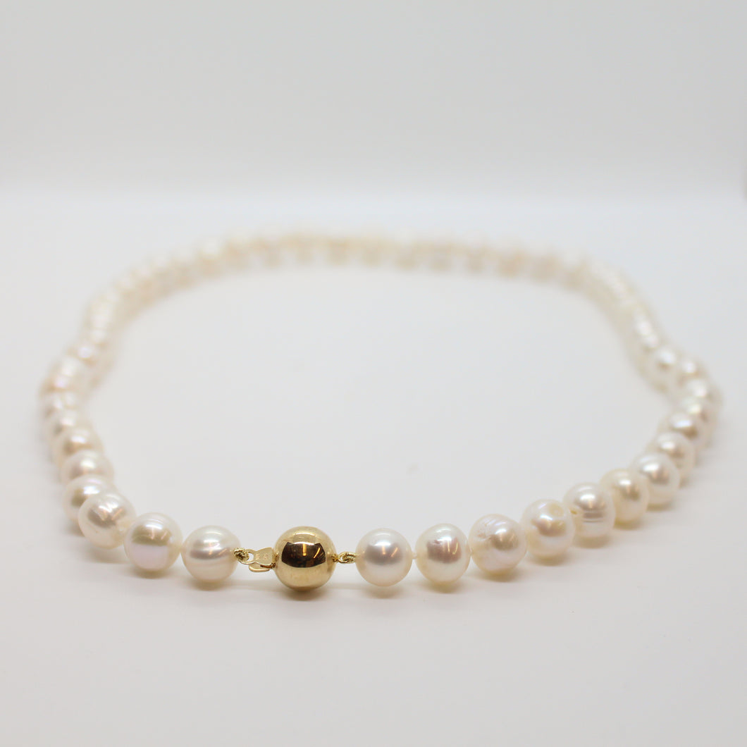 White Pearl Necklace with Gold Clasp