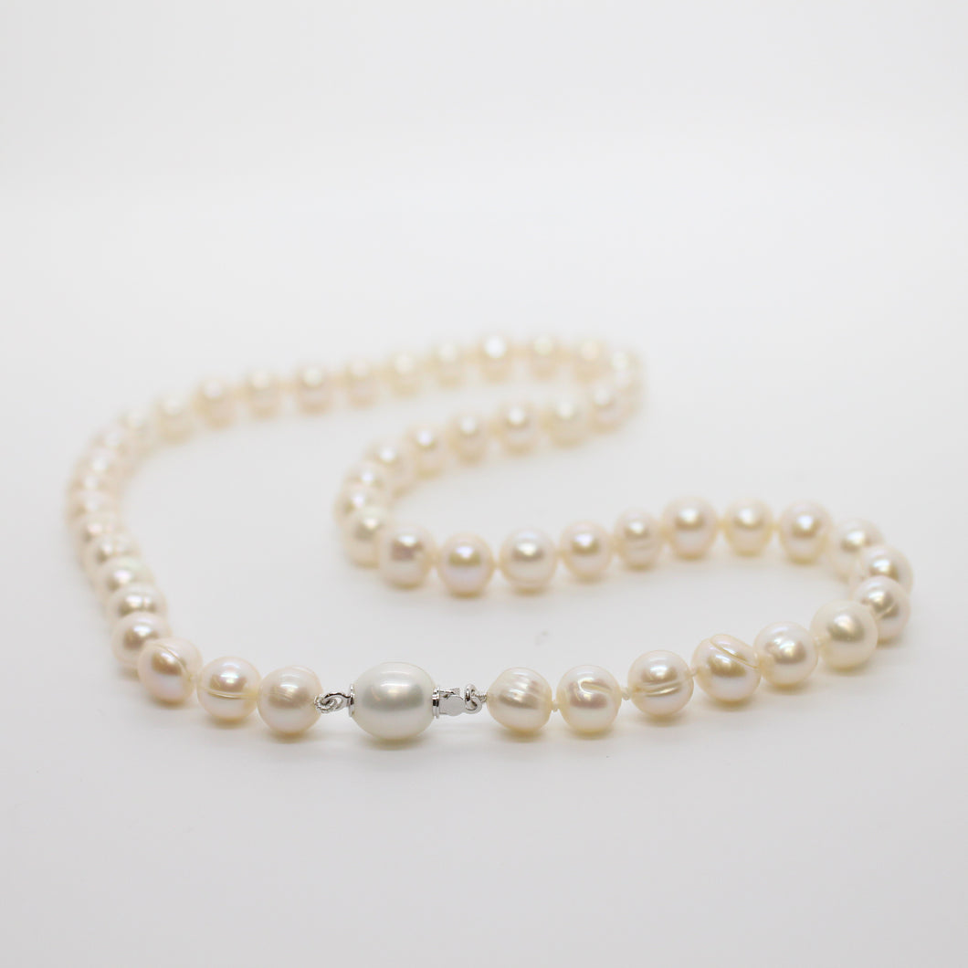 White Pearl Necklace with Pearl Clasp