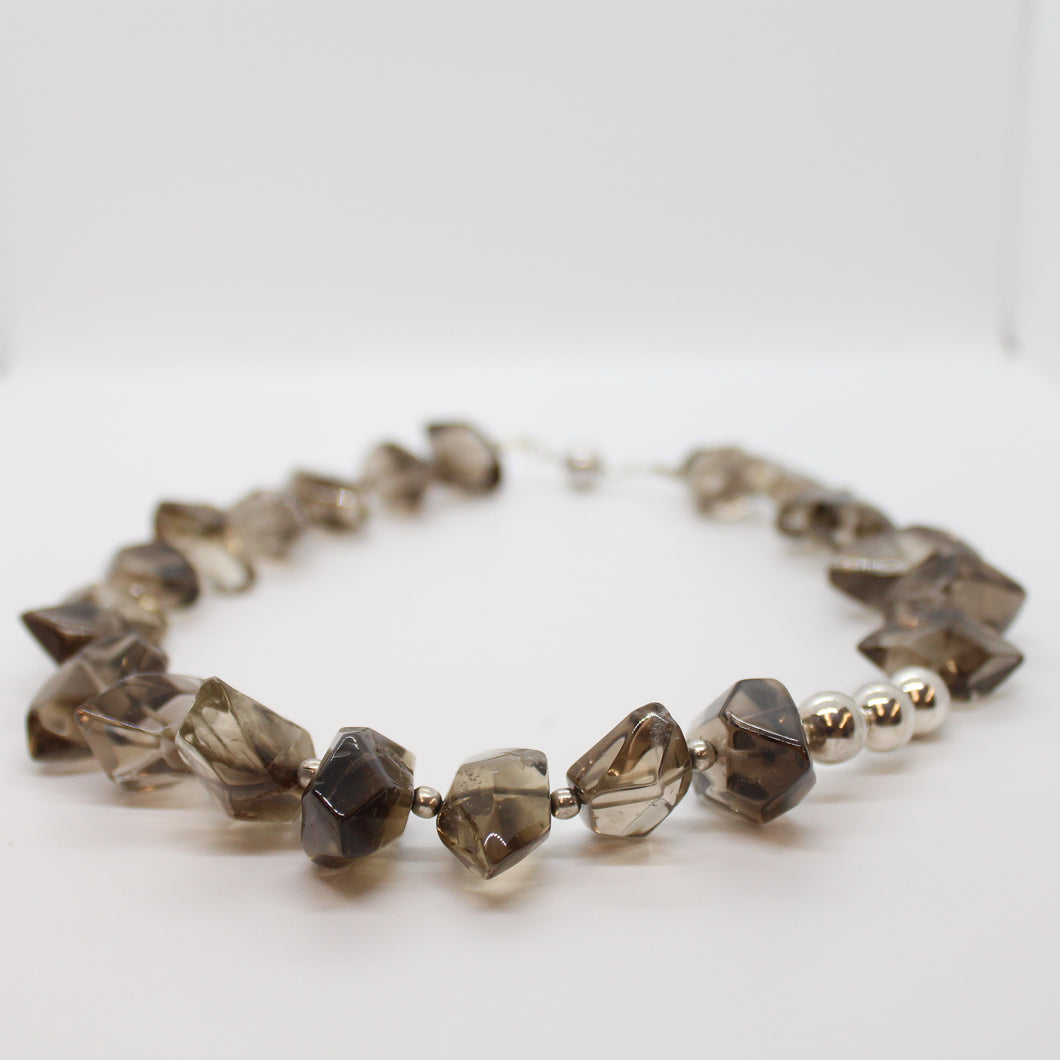 Necklace, Natural Smoky Quartz and Sterling Silver Necklace