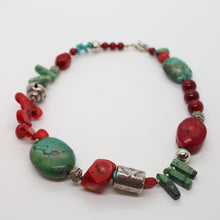 Load image into Gallery viewer, Necklace, Natural Coral and Turquoise Necklace and Silver
