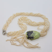 Load image into Gallery viewer, 6 Strand Seed Pearl and Natural Green Turquoise Necklace
