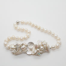 Load image into Gallery viewer, Freshwater White Ringed Baroque Pearl Necklace with Embellished Centre Piece
