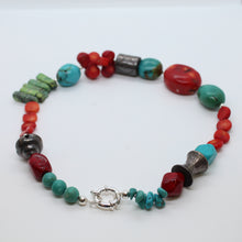 Load image into Gallery viewer, Necklace, Natural Coral, Turquoise, and Silver, #N213
