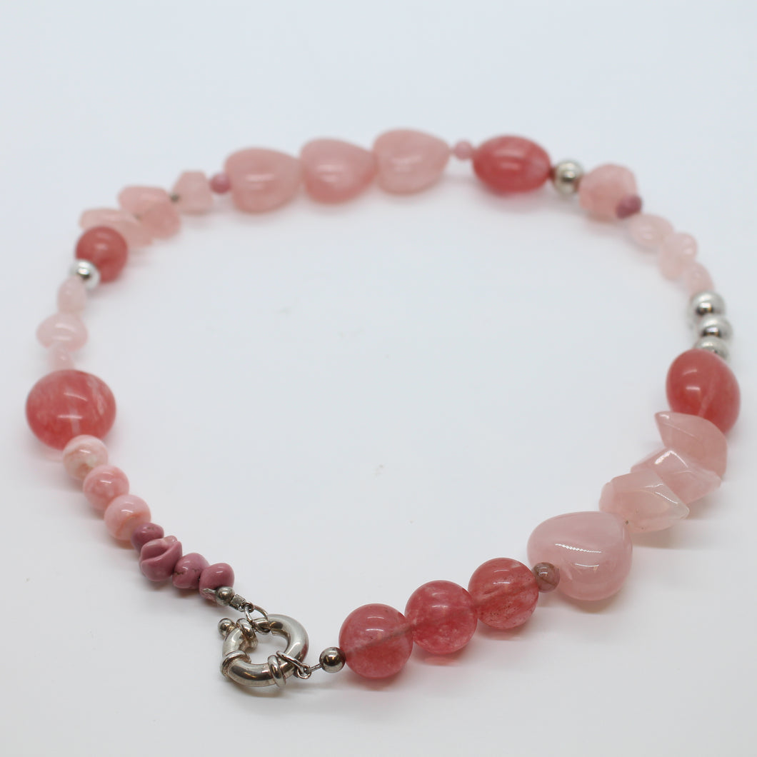 Necklace, Natural Gemstone and Silver, Rose Quartz, Pink Beryl, Pink Turquoise, and Silver, #N214