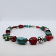 Load image into Gallery viewer, Necklace, Natural Coral and Turquoise Necklace with Silver, #218
