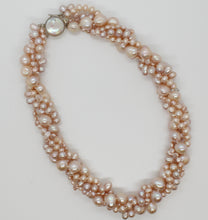 Load image into Gallery viewer, Pink 4 Strand Twist, Pearls and Crystals Necklace
