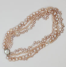 Load image into Gallery viewer, Pink 4 Strand Twist, Pearls and Crystals Necklace
