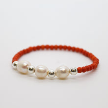 Load image into Gallery viewer, Sunshine Collection, Bracelet, Natural Freshwater White Pearls on Orange Howlite
