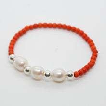 Load image into Gallery viewer, Sunshine Collection, Bracelet, Natural Freshwater White Pearls on Orange Howlite
