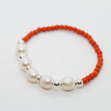 Load image into Gallery viewer, Sunshine Collection, Bracelet, Natural Freshwater White Pearls on Orange Howlite
