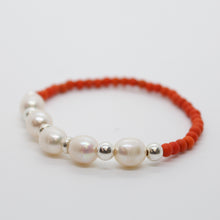 Load image into Gallery viewer, Sunshine Collection, Bracelet, Natural Freshwater White Pearls on Orange Howlite
