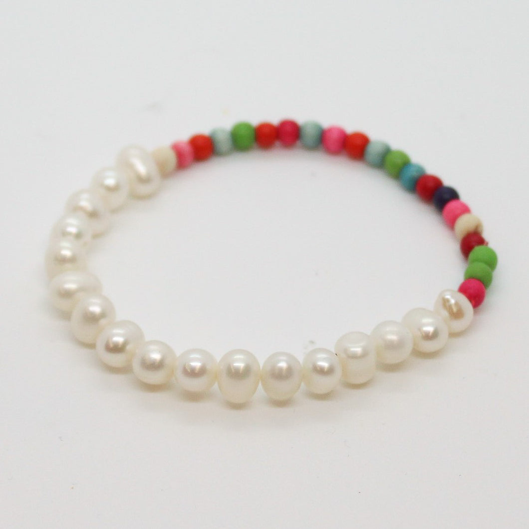 Sunshine Collection, Bracelet, Natural Freshwater White Pearls on Multicoloured Howlite