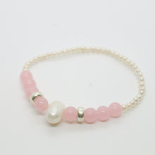 Load image into Gallery viewer, Sunshine Collection, Bracelet, Natural Freshwater White Pearls with Rose Quartz and Silver
