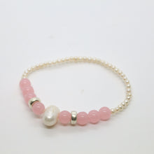 Load image into Gallery viewer, Sunshine Collection, Bracelet, Natural Freshwater White Pearls with Rose Quartz and Silver
